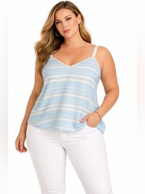 Light Blue & White Striped V-Neck Cami